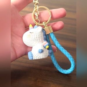 New Kawaii Sky Blue Unicorn Hard Resin Keychain